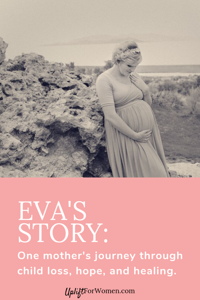 Eva's Story: One mother's honest journey through child loss. Photo of pregnant woman holding her belly.